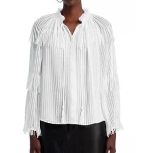 Kobi Halperin Women's White Tie Neck Fringe Poppi Blouse Top XXL Chiffon $448